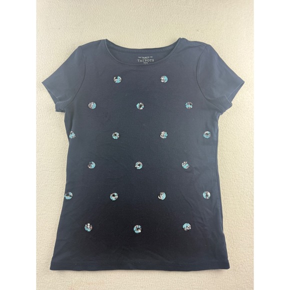 Talbots Tops - Talbots Petite Navy Blue Sequin Polka Dot Cotton Short Sleeve Tee Shirt SP